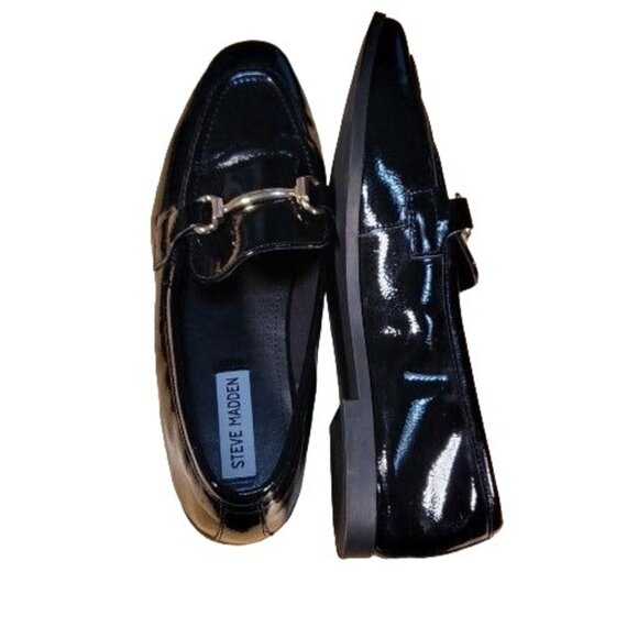 Steve Madden Loafers Women Sz 8.5 Patent Leather Black Low Heel Designer Classic - Picture 6 of 8